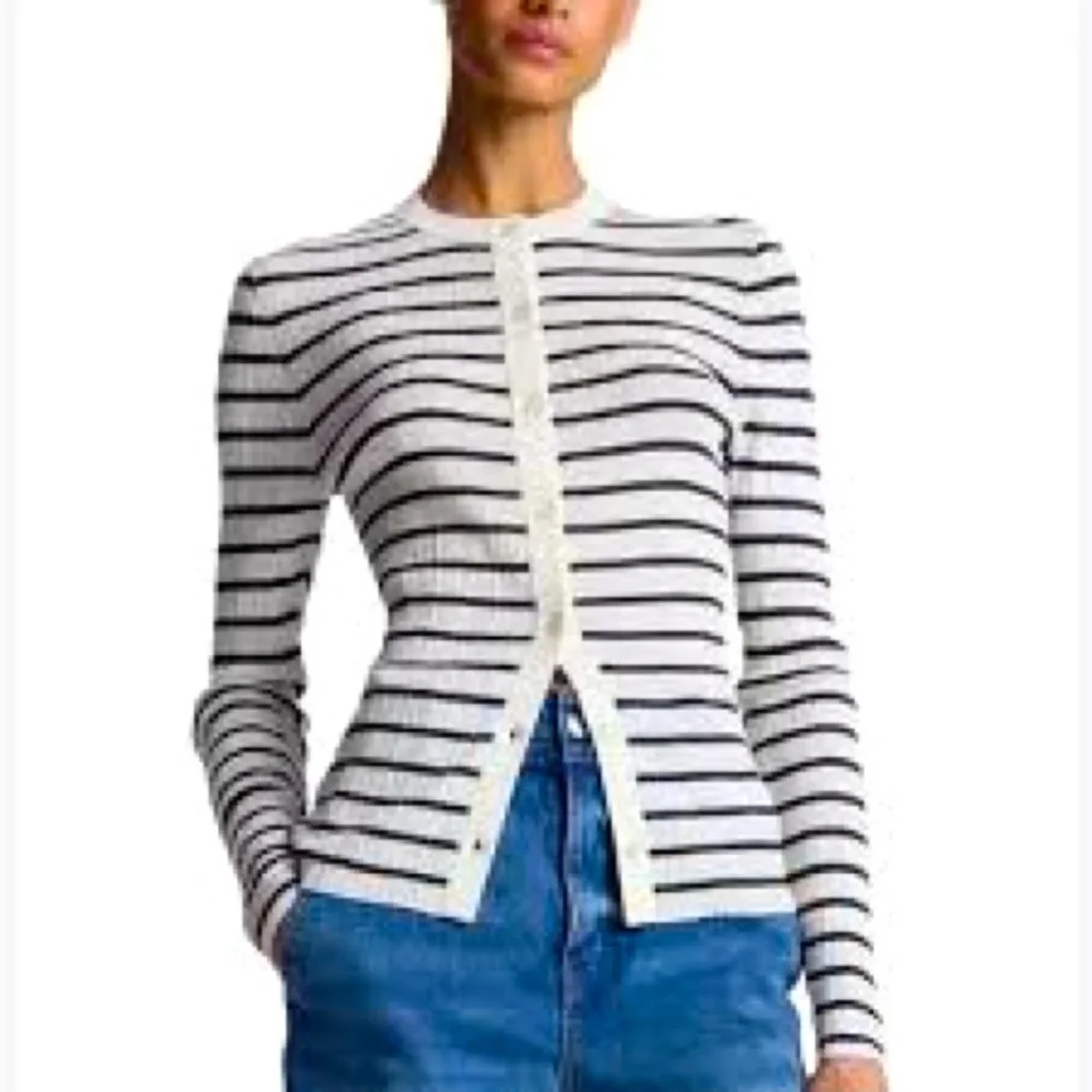 A.L.C. Black and White Striped Fisher Cardigan - Picture 1 of 4